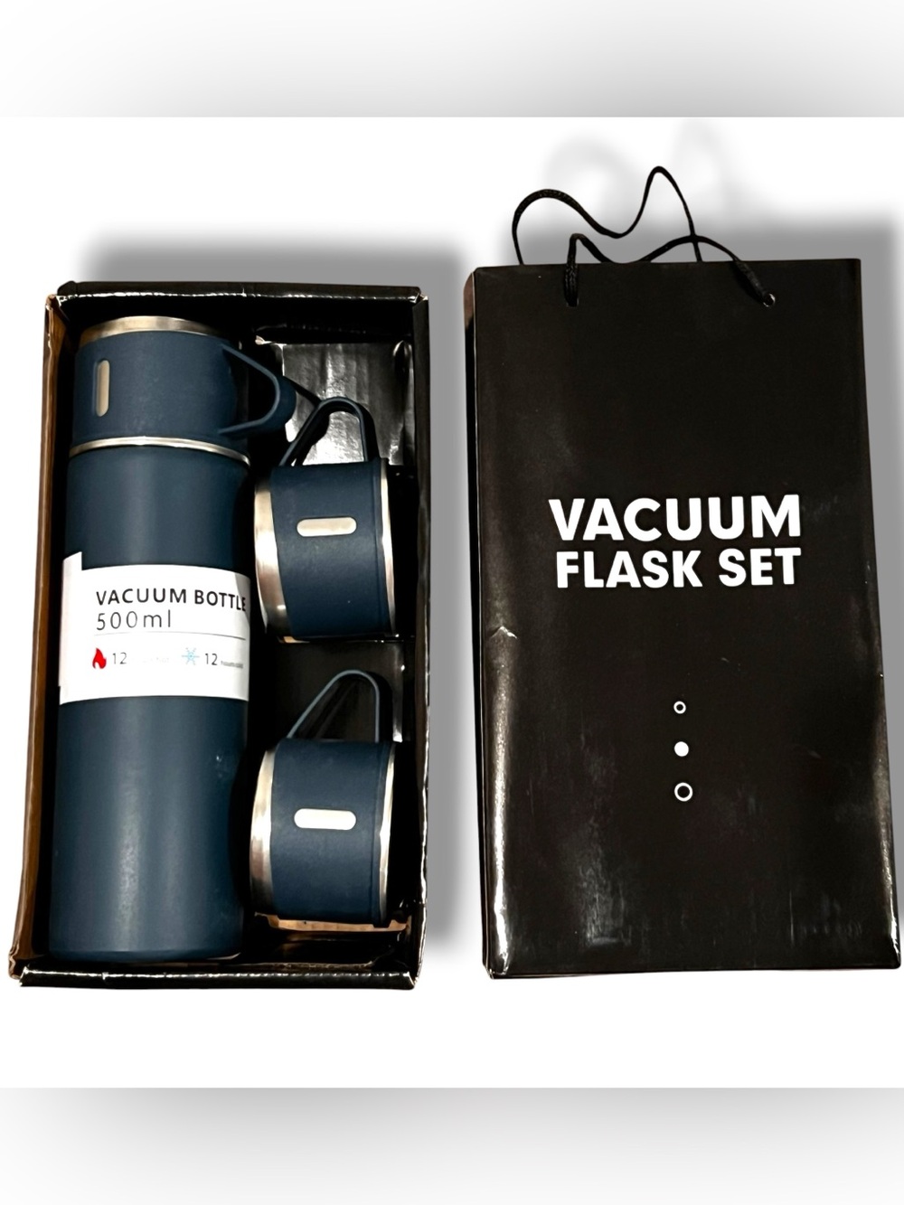 Vacuum Flask Gift Set Blue Double Wall Stainless Steel Travel Mug Thermos E7